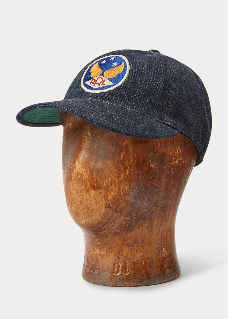 Gorra RRL Hombre Winged-Logo Denim Ball Chile Azul Marino BMNYZ-3542